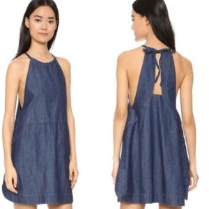 Free People Blue Jean Babydoll Halter Neck Mini Dress M